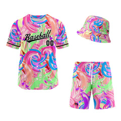 Custom Hawaiian Baseball Jersey and Shorts Set 2 Pieces Print Beach Suit with adults and kid for Bucket Hats