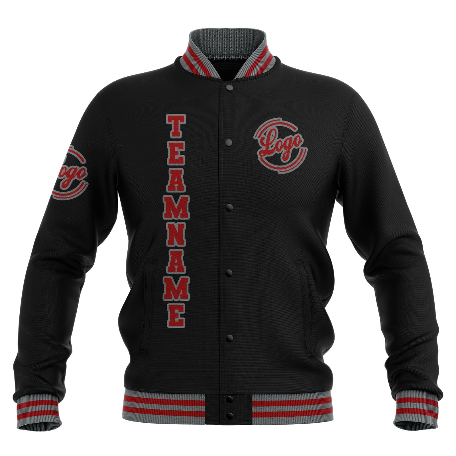 Custom Black Red Grey  Waterproof Varsity Jackets Personalized Stitched Name Number Logo to Letterman Jackets