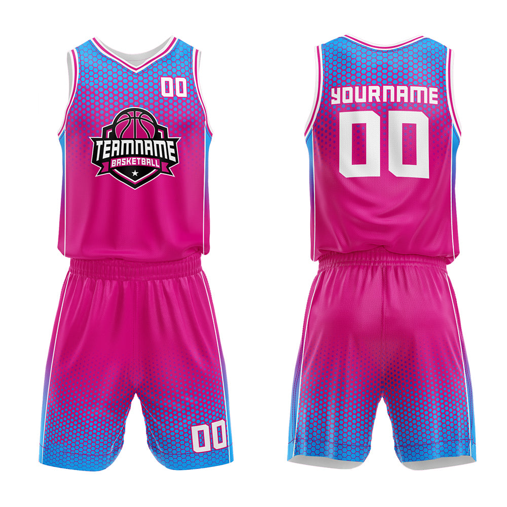 Custom Hot Pink-Blue Basketball Jersey for man women uniform Suit Kids Adults Personalized Jersey