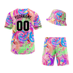 Custom Hawaiian Baseball Jersey and Shorts Set 2 Pieces Print Beach Suit with adults and kid for Bucket Hats