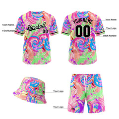 Custom Hawaiian Baseball Jersey and Shorts Set 2 Pieces Print Beach Suit with adults and kid for Bucket Hats