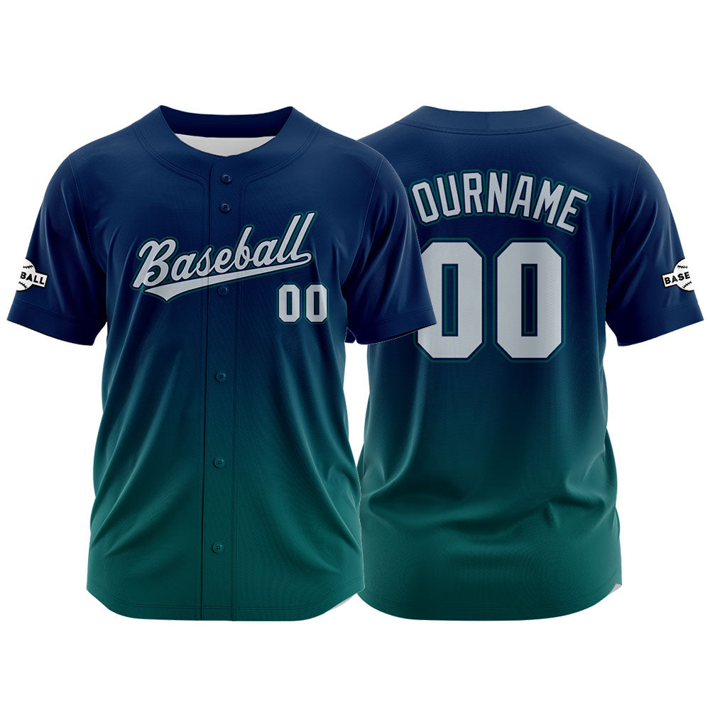 Custom Gradient Print Hip Hop Button Down Baseball Jersey Navy-Green