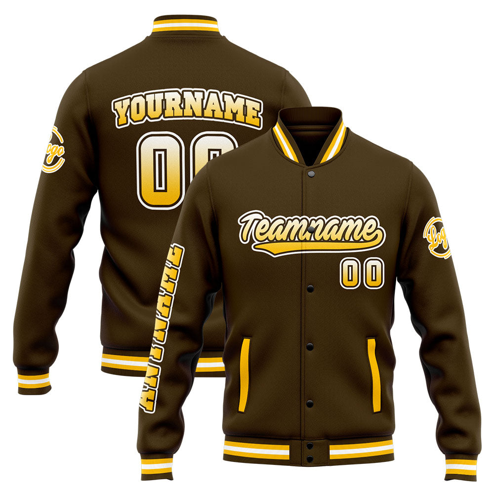 Custom Varsity Jacket Letterman Jacket For Men, Women And Youth Brown Yellow