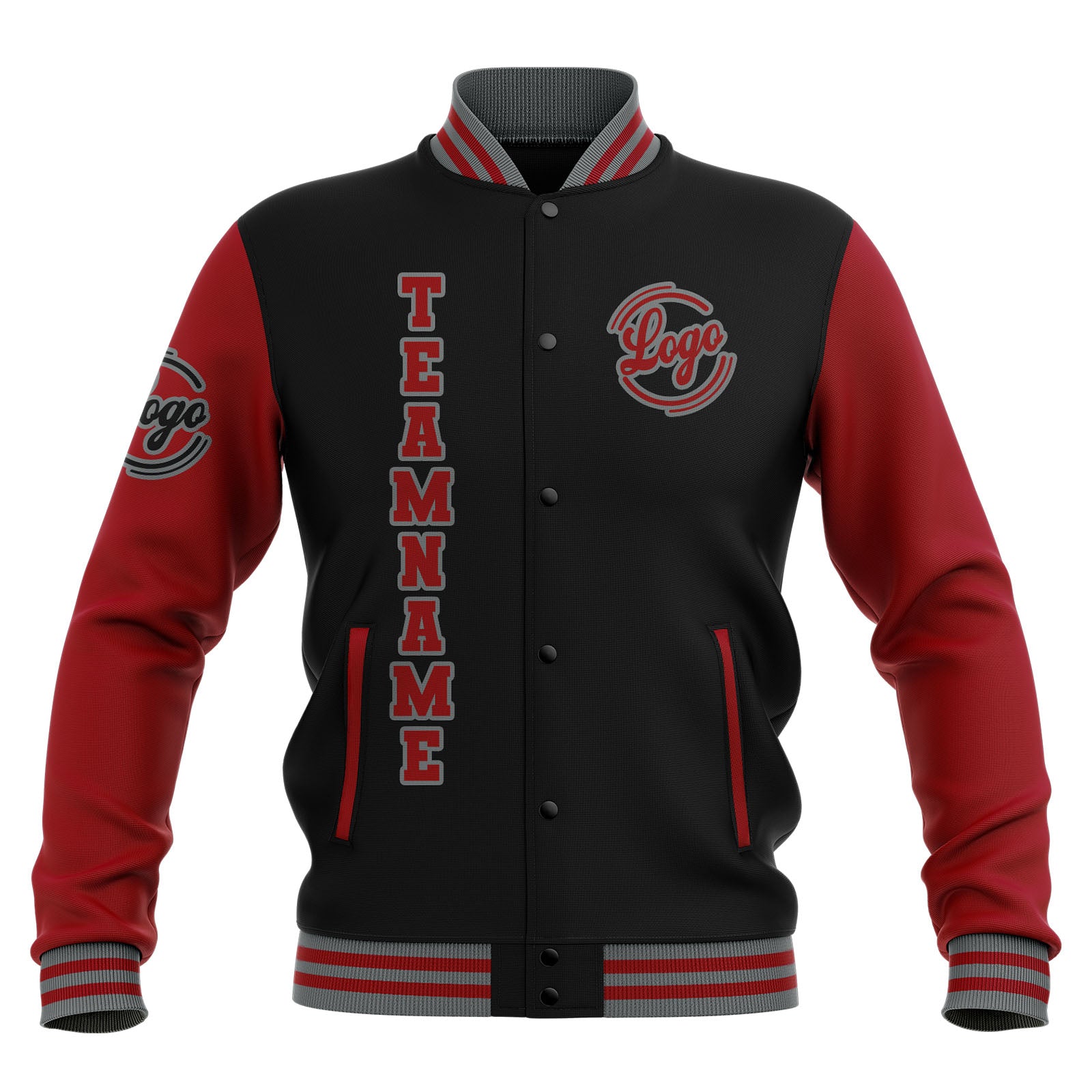 Custom Black Red Grey  Waterproof Varsity Jackets Personalized Stitched Name Number Logo to Letterman Jackets