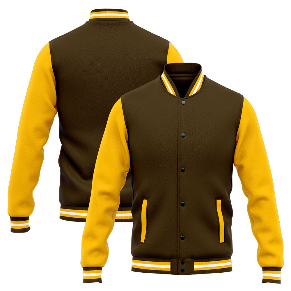 Custom Varsity Jacket Letterman Jacket For Men, Women And Youth Brown Yellow