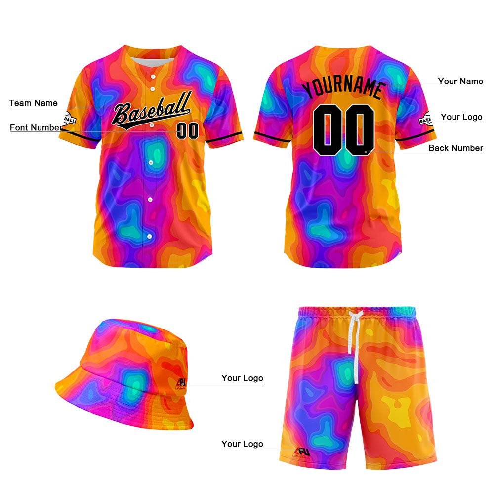 Custom Hawaiian Baseball Jersey and Shorts Set 2 Pieces Print Beach Suit with adults and kid for Bucket Hats