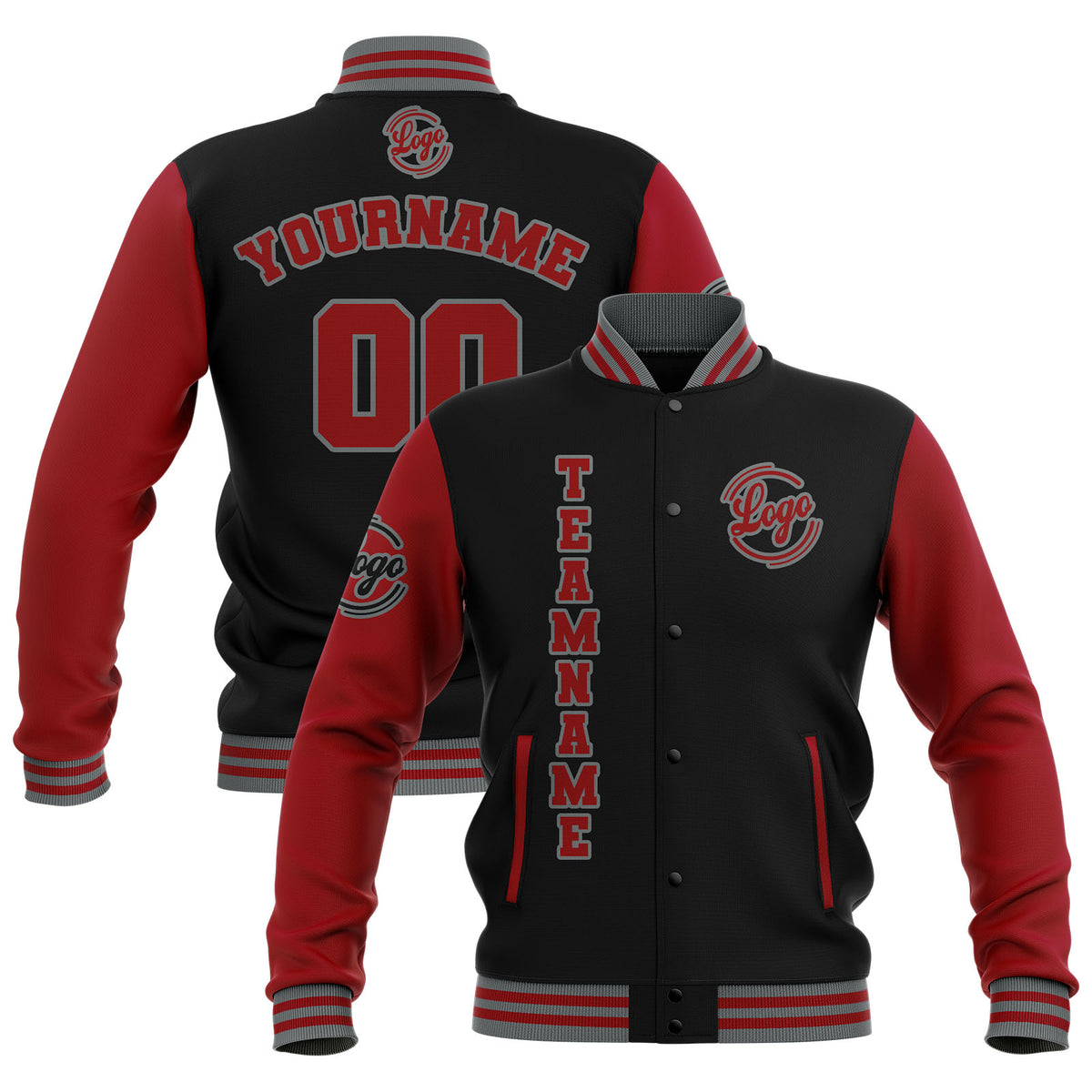 Custom Black Red Grey  Waterproof Varsity Jackets Personalized Stitched Name Number Logo to Letterman Jackets