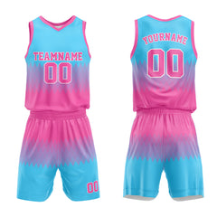 Custom Pink-Light Blue Basketball Jersey for man women uniform Suit Kids Adults Personalized Jersey