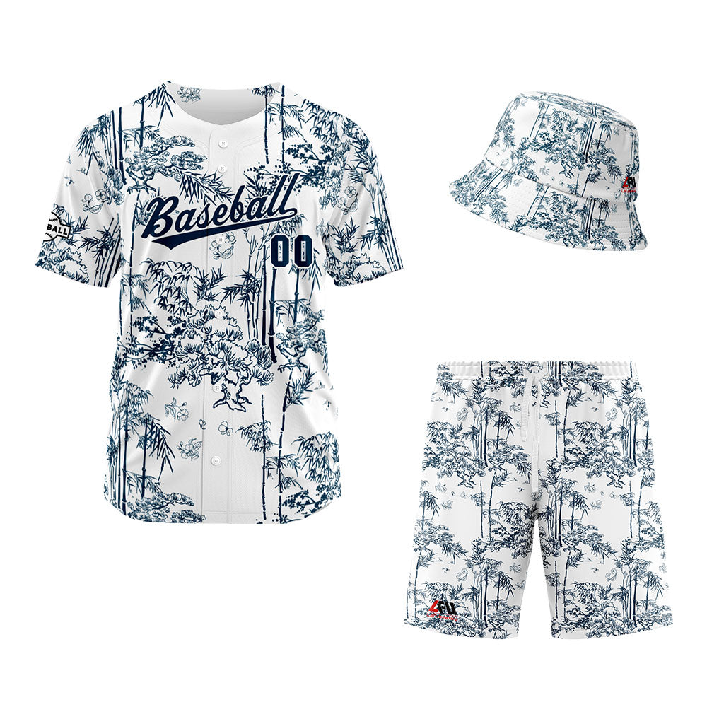 Custom Hawaiian Baseball Jersey and Shorts Set 2 Pieces Print Beach Suit with adults and kid for Bucket Hats