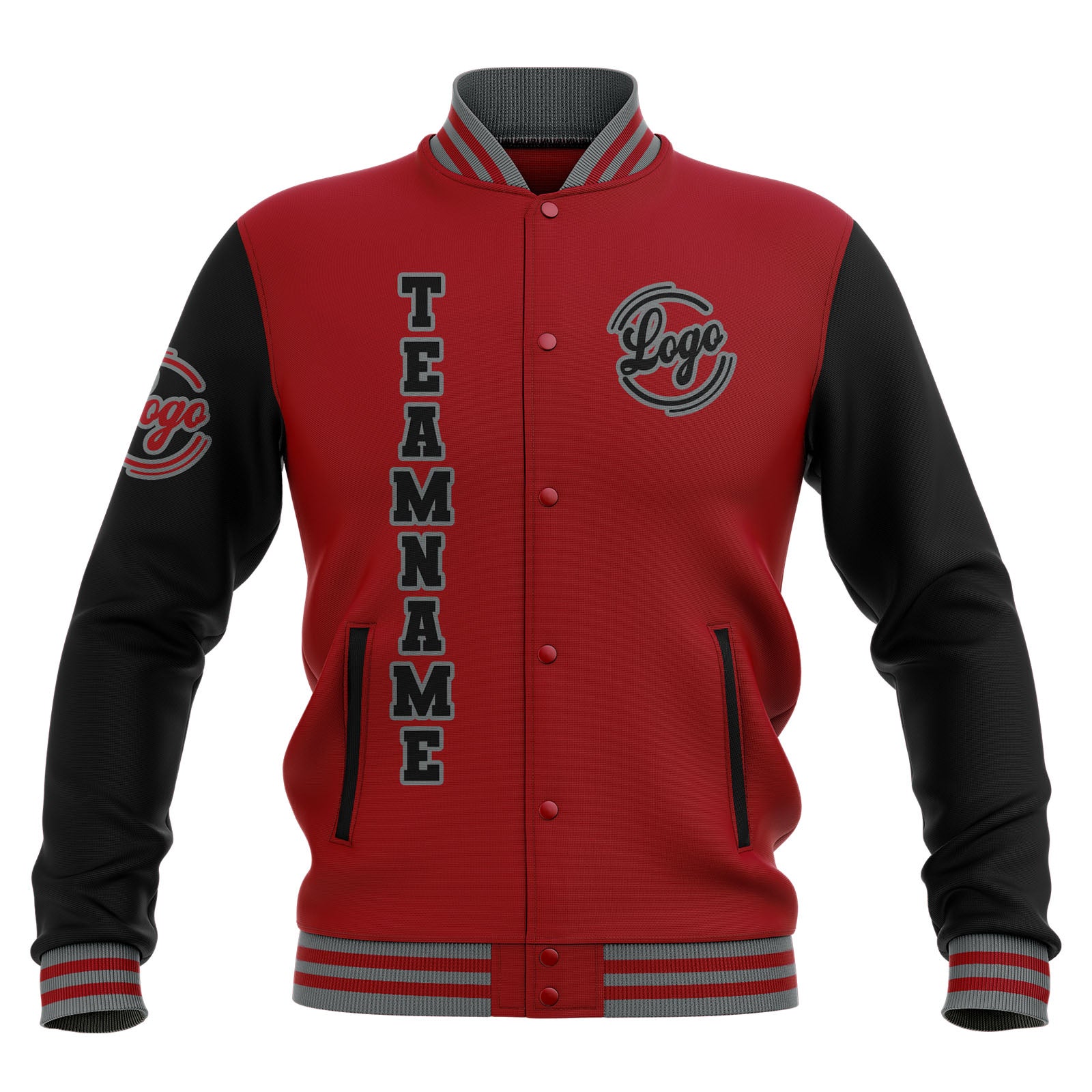 Custom Black Red Grey  Waterproof Varsity Jackets Personalized Stitched Name Number Logo to Letterman Jackets