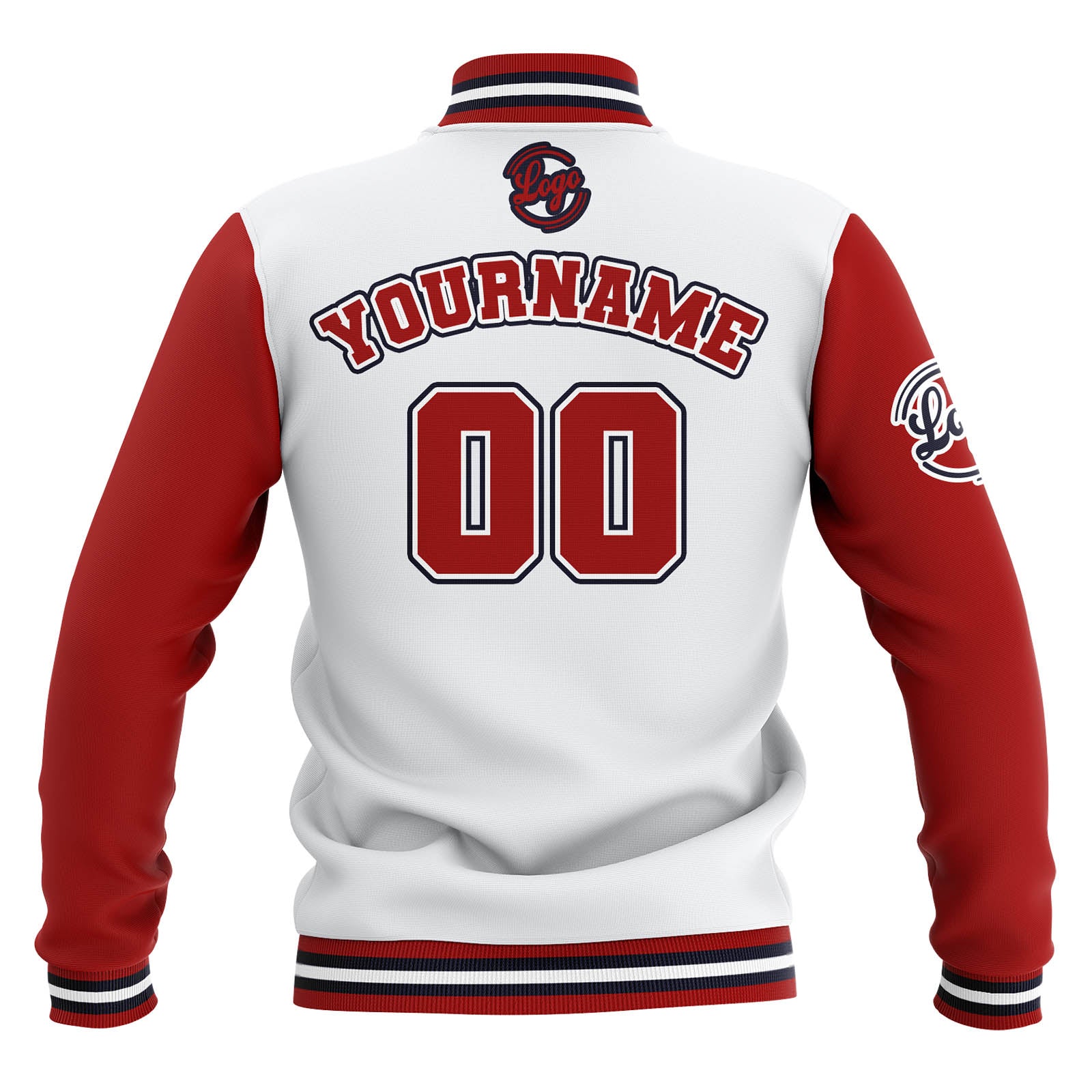 Custom White Red Navy Waterproof Varsity Jackets Personalized Stitched Name Number Logo to Letterman Jackets