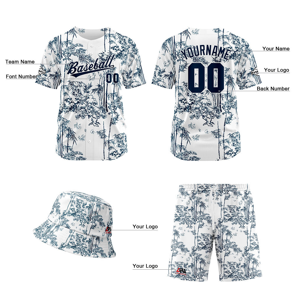 Custom Hawaiian Baseball Jersey and Shorts Set 2 Pieces Print Beach Suit with adults and kid for Bucket Hats