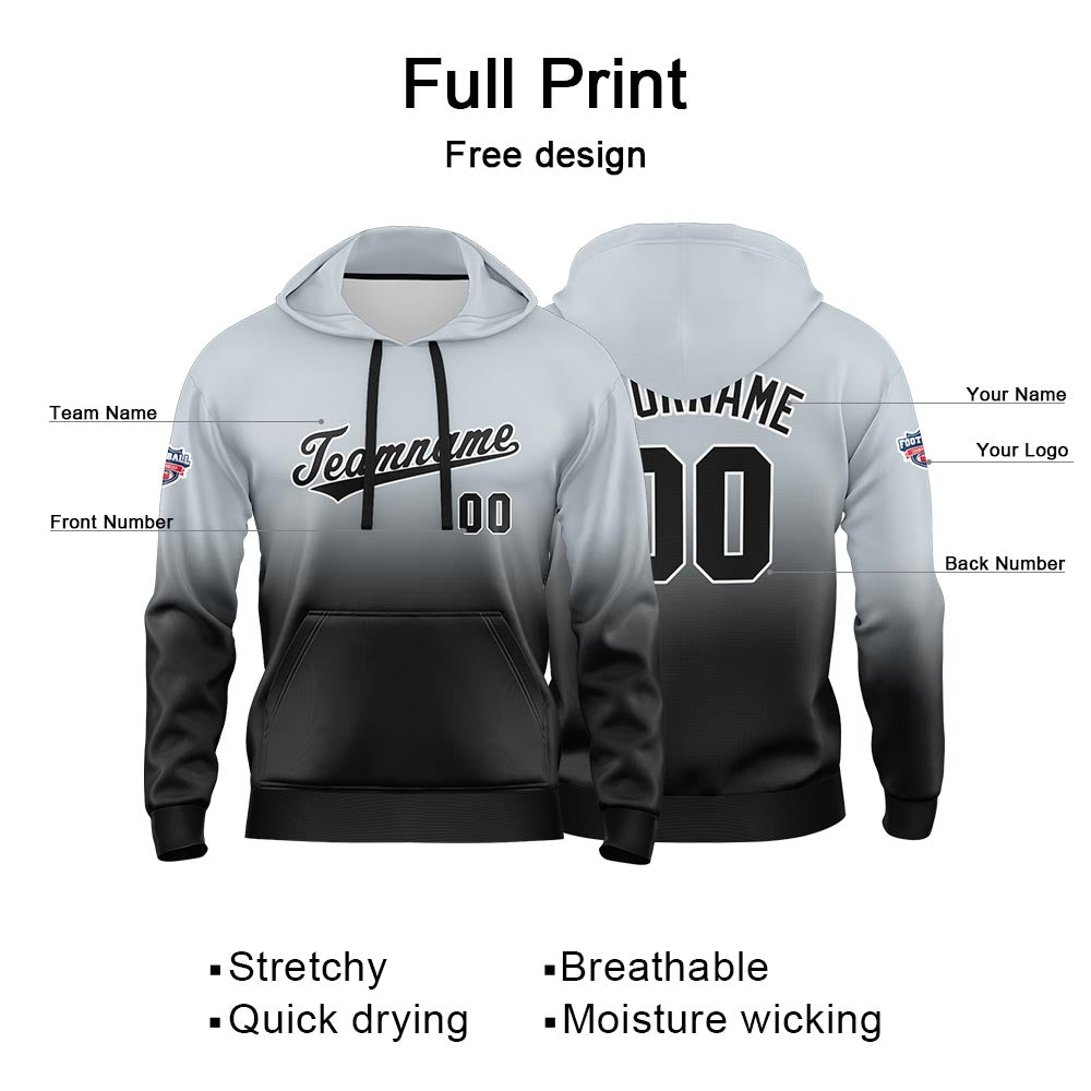 Custom Gradient Hoodie For Man Woman Girl Boy Print Your Logo Name Number Gray Black