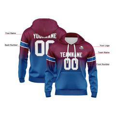 Custom Gradient Hoodie For Man Woman Girl Boy Print Your Logo Name Number Burgundy Blue