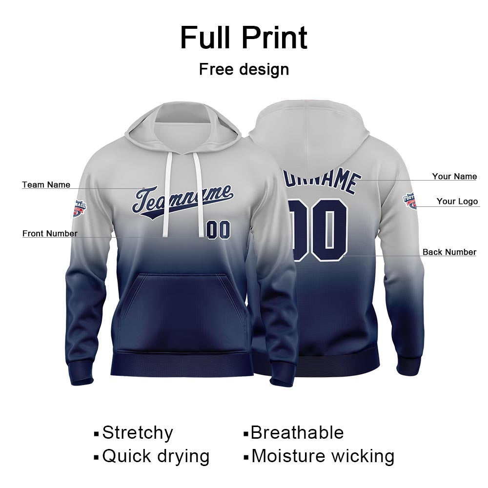 Custom Gradient Hoodie For Man Woman Girl Boy Print Your Logo Name Number Gray Navy