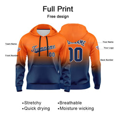 Custom Gradient Hoodie For Man Woman Girl Boy Print Your Logo Name Number Orange Navy