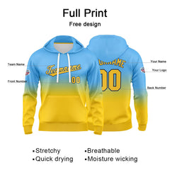 Custom Gradient Hoodie For Man Woman Girl Boy Print Your Logo Name Number Light Blue Yellow