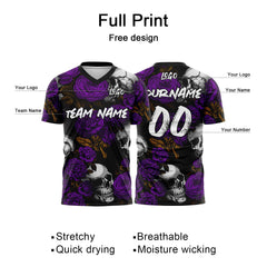 Custom Rose Skull-Purple T-Shirts for Sports Fans, Personalized Name and Number