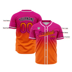 Custom Gradient Print Hip Hop Button Down Baseball Jersey Rose&Orange