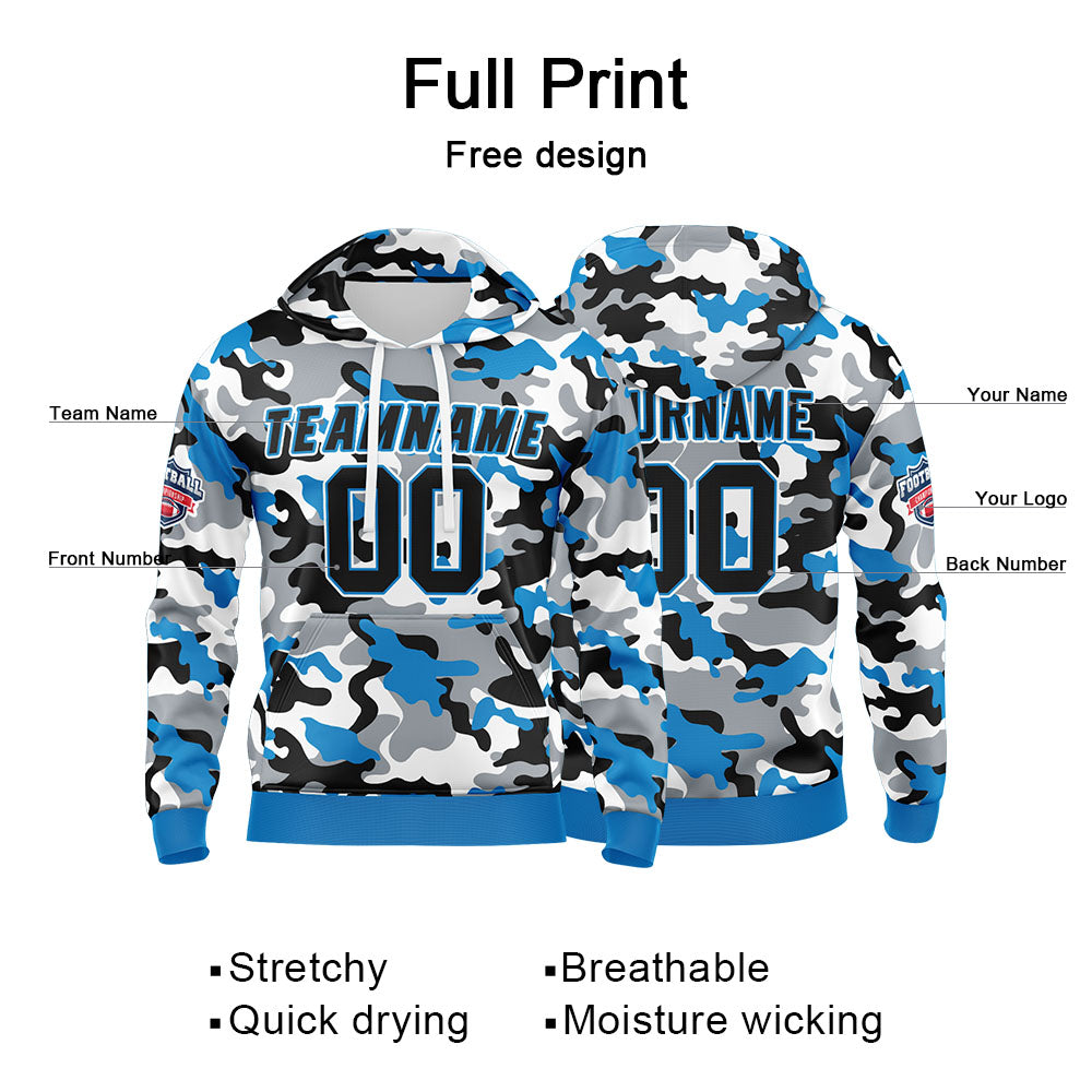 Custom Sweatshirt Hoodie For Man Woman Girl Boy Print Your Logo Name Number Light Blue&Black