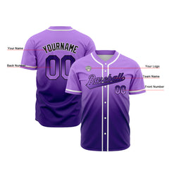 Custom Gradient Print Hip Hop Button Down Baseball Jersey Purple