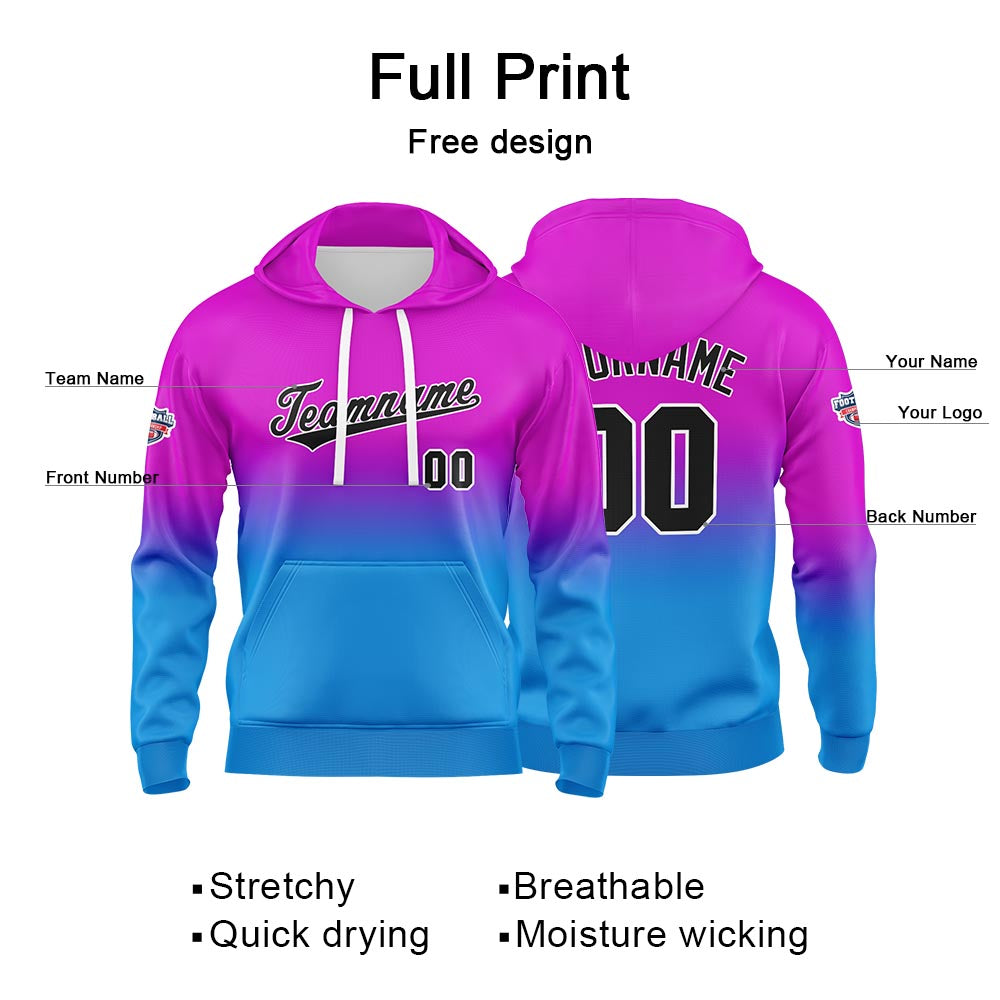 Custom Gradient Hoodie For Man Woman Girl Boy Print Your Logo Name Number Pink Purple Blue