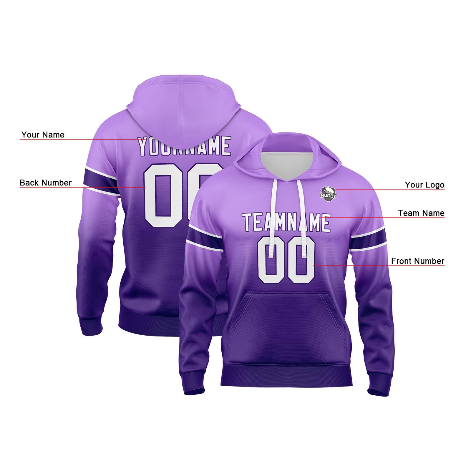 Custom Gradient Hoodie For Man Woman Girl Boy Print Your Logo Name Number Purple