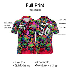 Custom Fantasy Skeleton-Pink&Green Football Polo Shirts Add Your Unique Logo/Name/Number