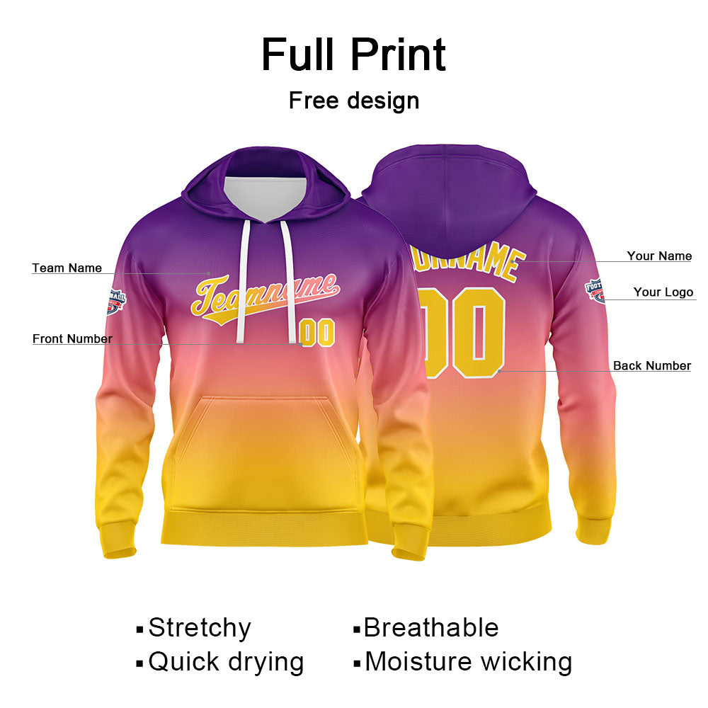 Custom Sweatshirt Hoodie For Man Woman Girl Boy Print Your Logo Name Number Purple Yellow