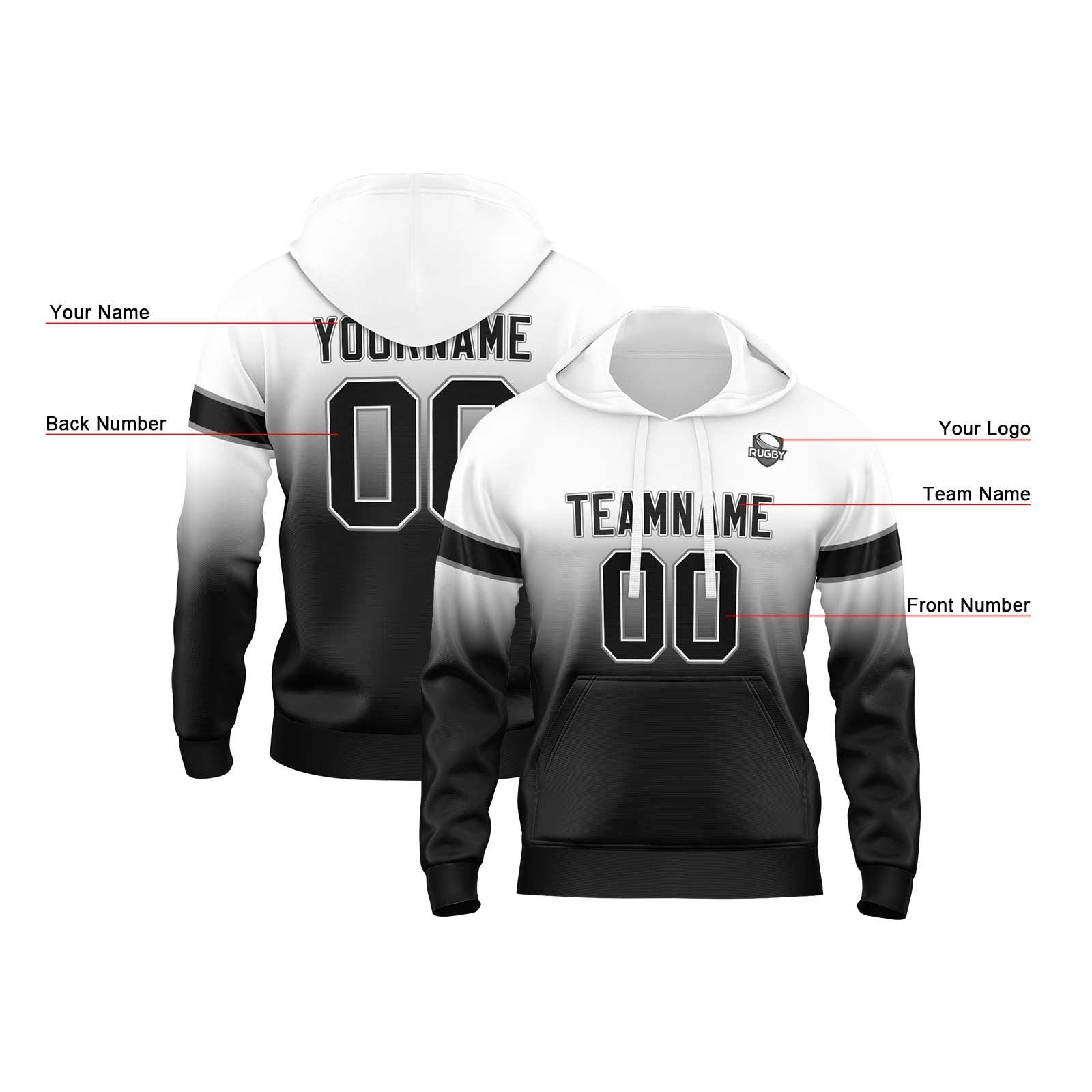 Custom Gradient Hoodie For Man Woman Girl Boy Print Your Logo Name Number White Black