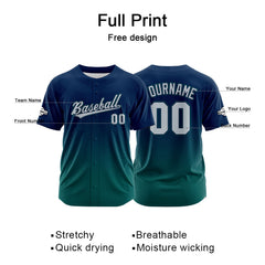 Custom Gradient Print Hip Hop Button Down Baseball Jersey Navy-Green