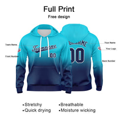 Custom Gradient Hoodie For Man Woman Girl Boy Print Your Logo Name Number Light Blue Navy