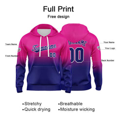 Custom Gradient Hoodie For Man Woman Girl Boy Print Your Logo Name Number Fuchsia Navy