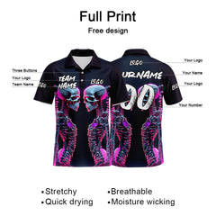 Custom Machinery Skeleton-Black&Pink Football Polo Shirts Add Your Unique Logo/Name/Number