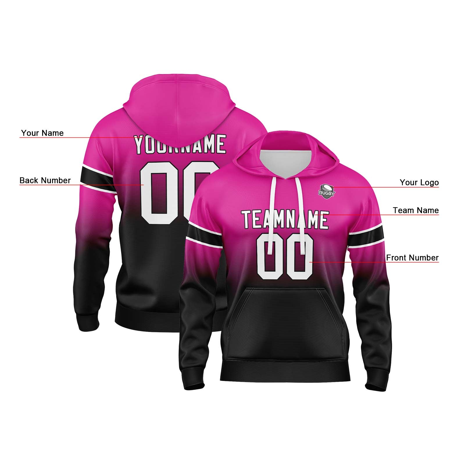 Custom Gradient Hoodie For Man Woman Girl Boy Print Your Logo Name Number Rose Black