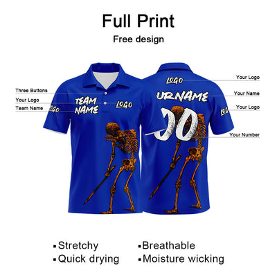 Custom Skeleton-Blue Football Polo Shirts Add Your Unique Logo/Name/Number