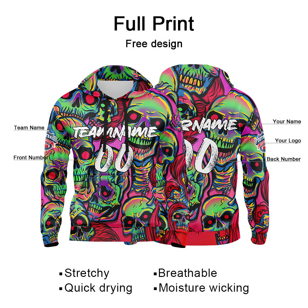 Custom Sweatshirt Hoodie For Man Woman Girl Boy Print Your Logo Name Number Fantasy Skeleton-Pink&Green