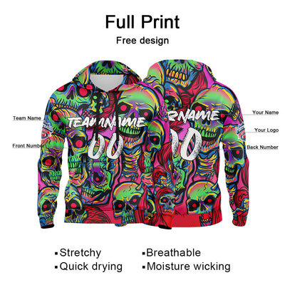 Custom Sweatshirt Hoodie For Man Woman Girl Boy Print Your Logo Name Number Fantasy Skeleton-Pink&Green