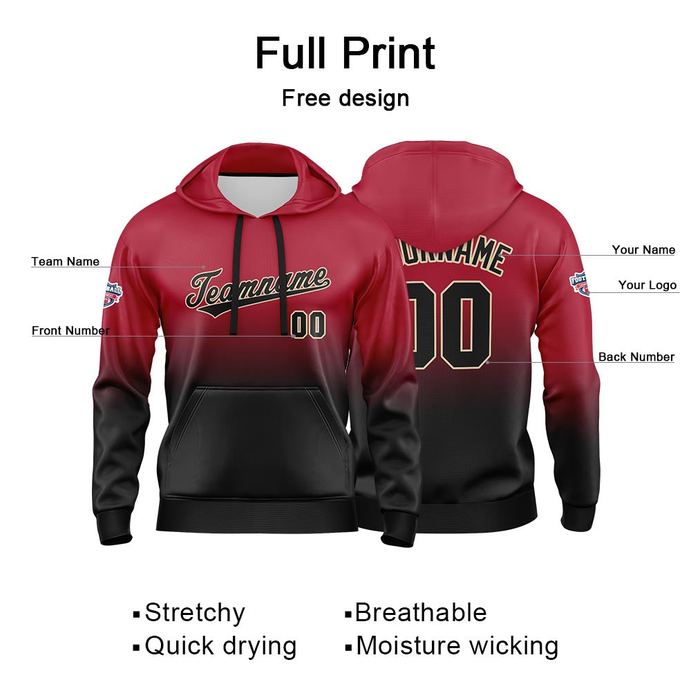 Custom Gradient Hoodie For Man Woman Girl Boy Print Your Logo Name Number Red Black