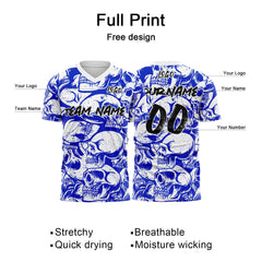 Custom Retro Skull-Royal&White T-Shirts for Sports Fans, Personalized Name and Number