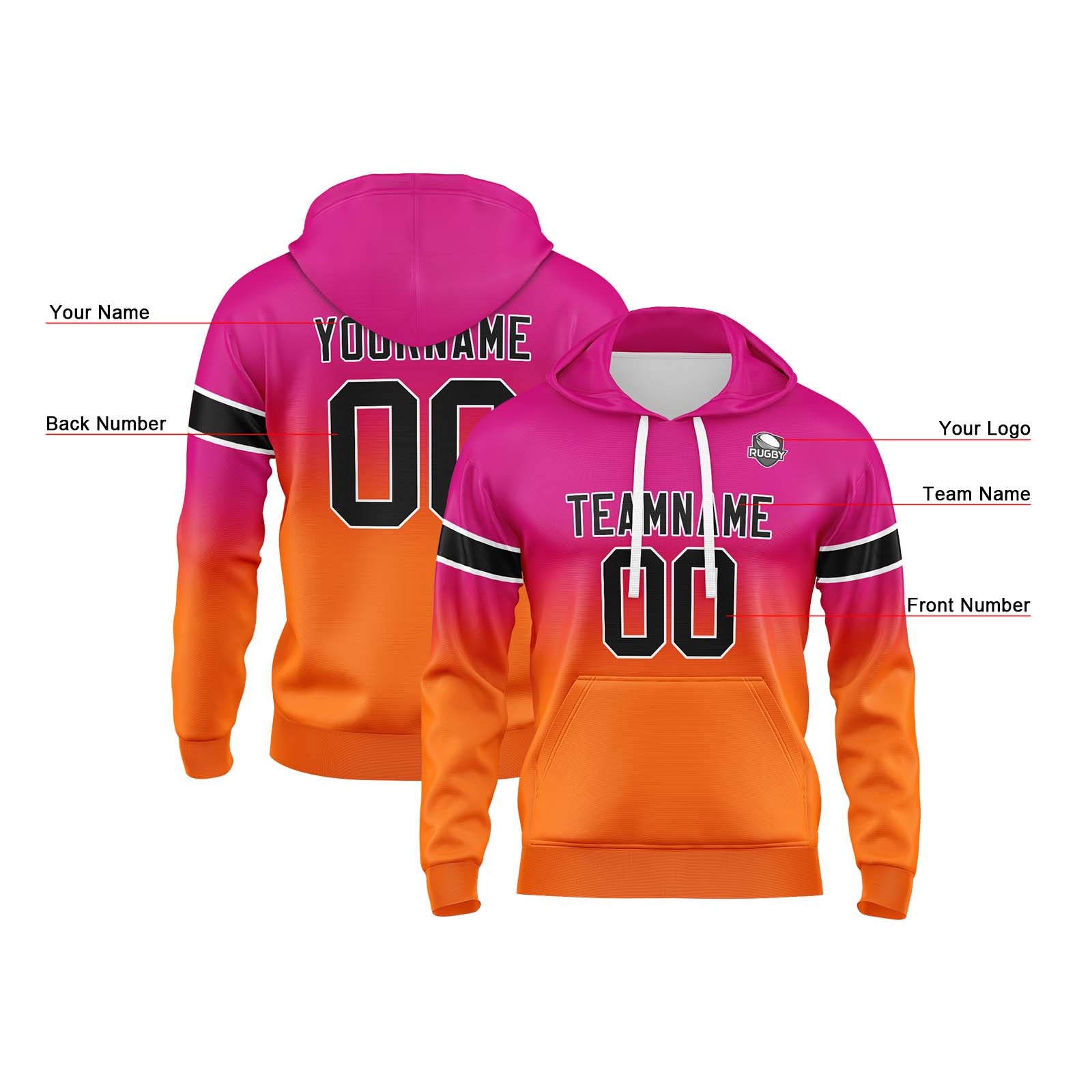 Custom Gradient Hoodie For Man Woman Girl Boy Print Your Logo Name Number Rose Orange