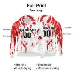 Custom White&Red&Black 3D Pattern Design Bomber Full-Snap Varsity  Hoodie