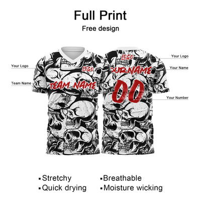 Custom Retro Skull-Black&White T-Shirts for Sports Fans, Personalized Name and Number