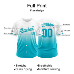 Custom Gradient Print Hip Hop Button Down Baseball Jersey Blue&White