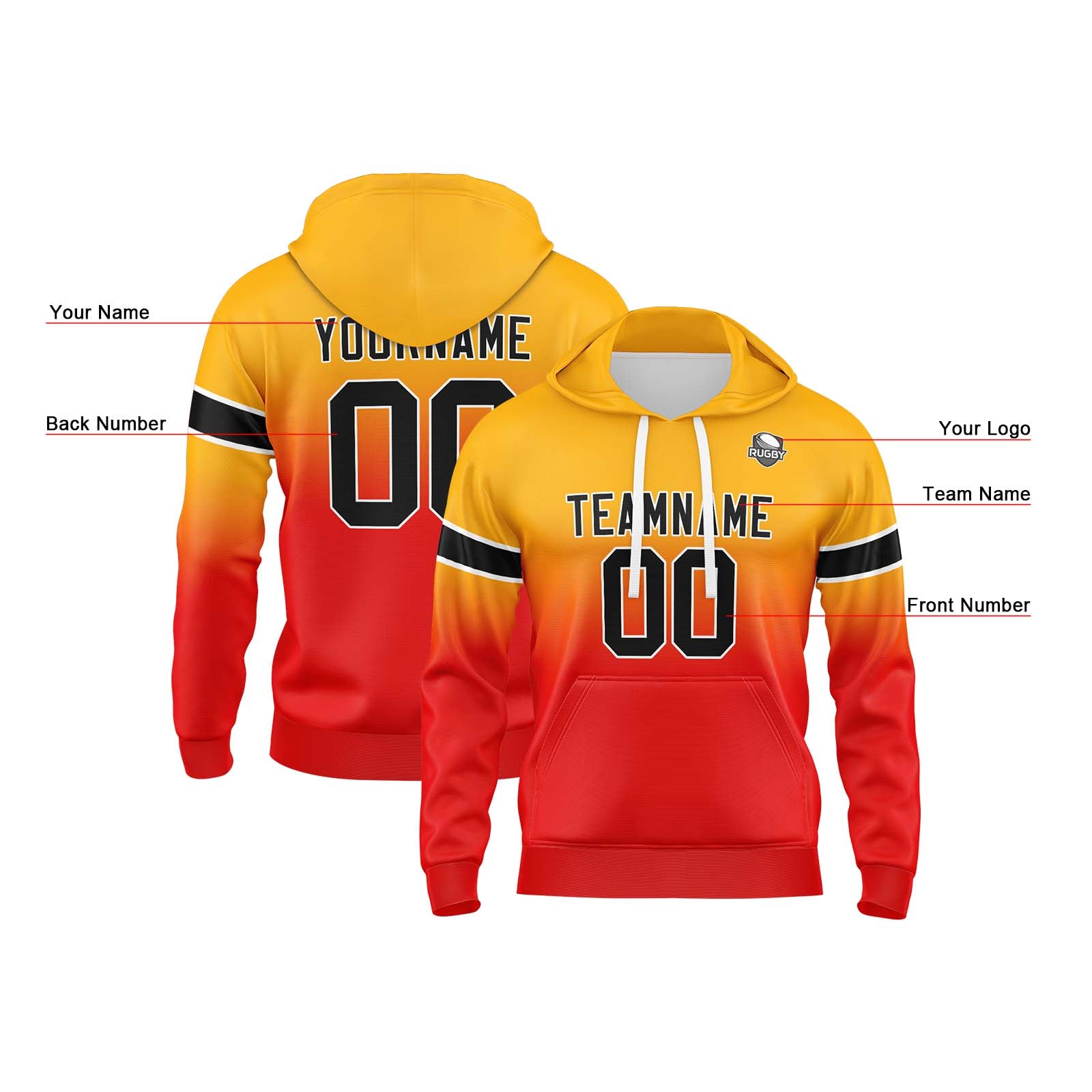 Custom Gradient Hoodie For Man Woman Girl Boy Print Your Logo Name Number Orange Red