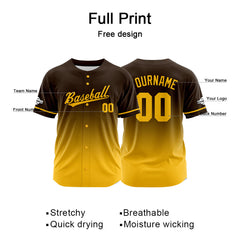 Custom Gradient Print Hip Hop Button Down Baseball Jersey Brown-Yellow