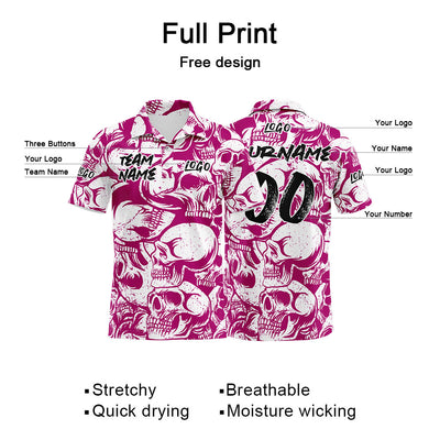 Custom Retro Skull-Red Violet&White Football Polo Shirts Add Your Unique Logo/Name/Number