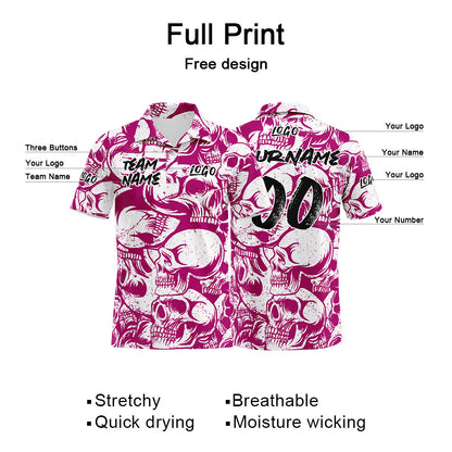 Custom Retro Skull-Red Violet&White Football Polo Shirts Add Your Unique Logo/Name/Number