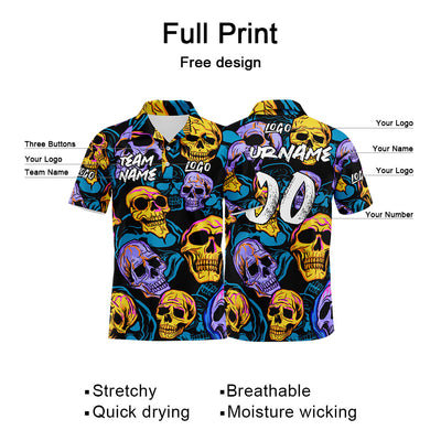 Custom Skull-Purple&Green Football Polo Shirts Add Your Unique Logo/Name/Number