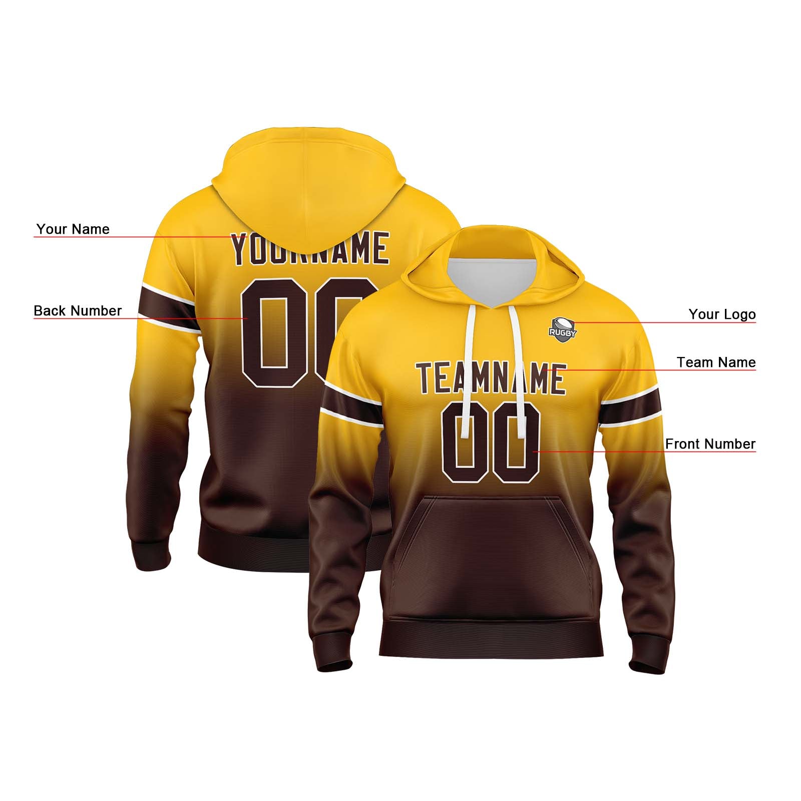 Custom Gradient Hoodie For Man Woman Girl Boy Print Your Logo Name Number Yellow Brown